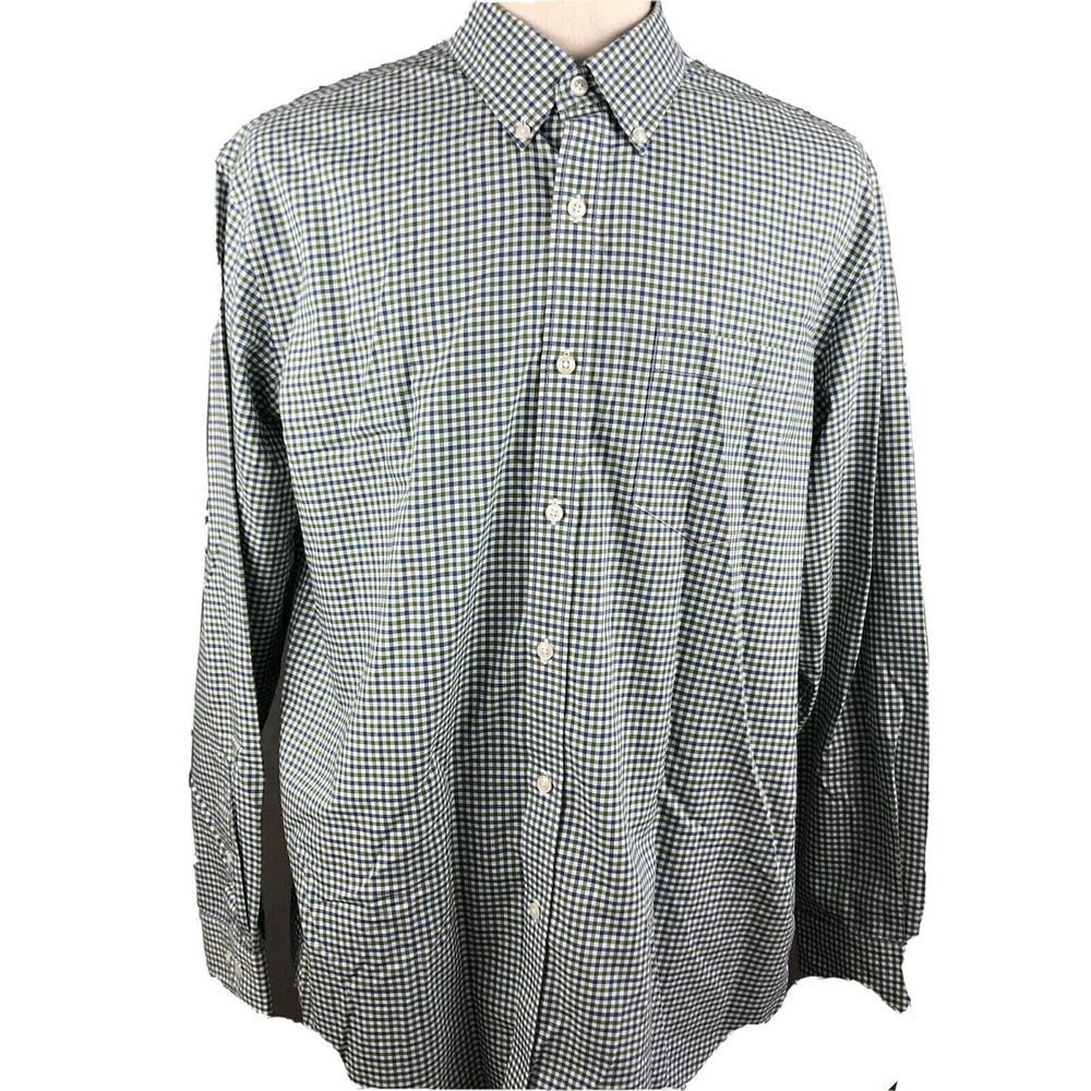 LL Bean Traditional Fit Wrinkle Free Button Front Plaid Shirt Mens Large Regular